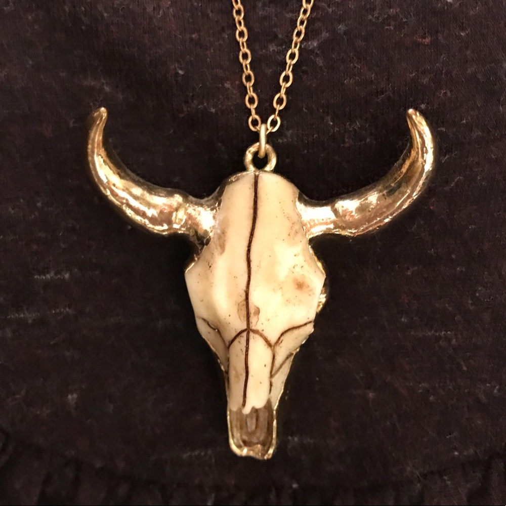 Gold Plated Cow Skull Necklace